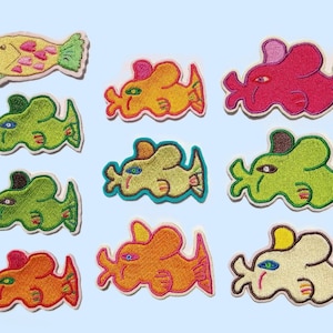 Pufferfish Rund Lycka Joniko Liten Storlek Tygmärke Broderad Applikation Hemgjord Rolig Färgglad Rolig Ljus Broderad Stryk-Plåster