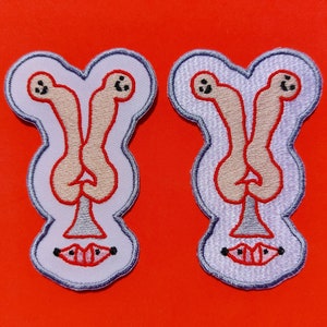 face embroidery iron patch home made weird funny shiny appliques dog human