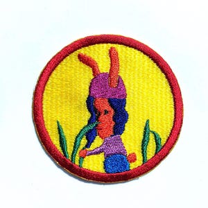 Cute little rabbit embroidered iron-on patch, made in Japan, original, homemade, plant, living creature, animal, girl, applique, embroidered, rabbit