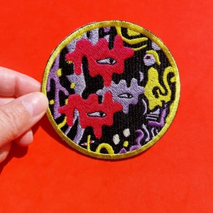 Location Tour Patch Embroidery Applique Original Funny Weird Abstract Eyes Made in Japan Homemade Pop Black Yellow