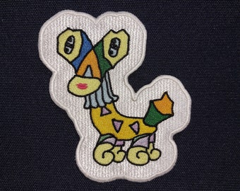 Creature Looked Back Embroidery Iron Patch Home Made Creature Cute Appliques Funny Shiny Yellow Green Blue Purple Large Size