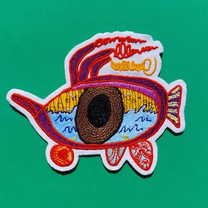 Eye Reservoir Patch Embroidered Eye Hand Vein Embroidery Iron On Homemade Made in Japan Weird Dark Purple Red Creepy Applique