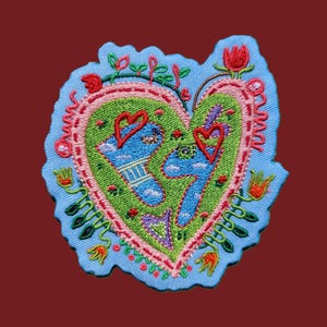 Parche bordado con forma de corazón para colgar en el jardín, diseño de fantasía, hecho en casa, con forma de escalera, insecto y flor, bonito, divertido y divertido.