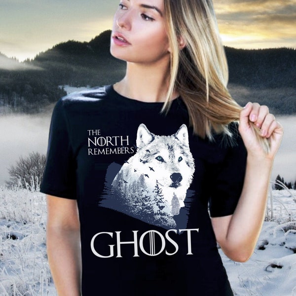 Lovely Ghost The North Remembers Direwolf T-Shirt, Game Of Thrones House Stark Inspired, Jon Snow Pet Dire Wolf, Winter White Wolf, GOT Gift