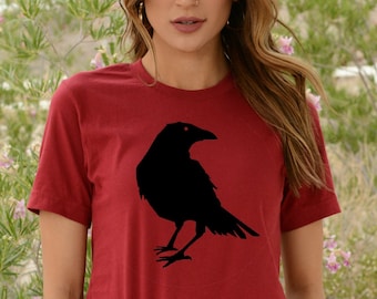 Schöne schwarze Krähe Rabe Vogel Silhouette, schwarzer Vogel Druck, Rabe Vogel Kostüm, Halloween Krähe Rabe, Vögel des schwarzen Unisex Design T-Shirt