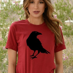 Beautiful Black Crow Raven Bird Silhouette, Black Bird Print, Raven Bird Costume, Halloween Crow Raven, Birds of Black Unisex Design T-Shirt
