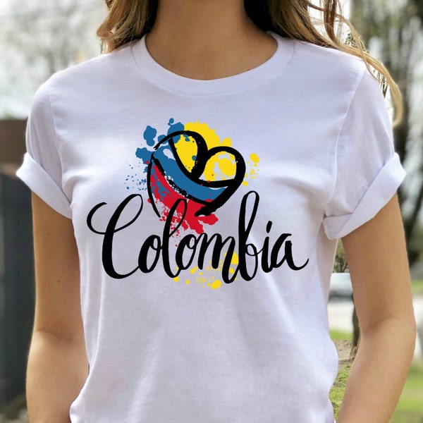 Beautiful Love Colombia National Flag Art Colors Heart Silhouette Unisex T-Shirt, Chemise colombienne, Tee Latina, Latino TShirt, Colombie Cadeaux