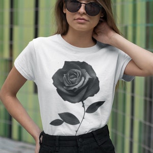 Beautiful Black Rose Flower Unisex T-Shirt, Vintage Black Rose Design, Goth Shirt, Gothic Gift For Him and Her, Black Roses Floral Artwork