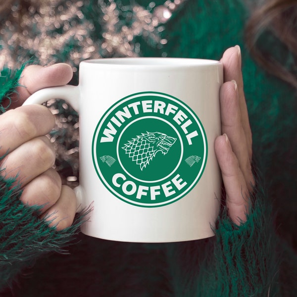 Winterfell Coffee Mug, Games Of Thrones Starbucks Inspired Coffee Cup Art, GOT Gift Mug, Wolf Mugs,  Funny Birthday Gift, House Stark Sigil