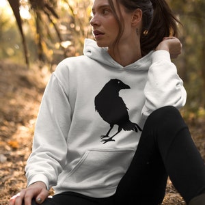Beautiful Black Crow Silhouette Hoodie, Birdwatching Nature Gift, Halloween Crow Raven, Birds of Black, Unisex Sweatshirt Hoodie