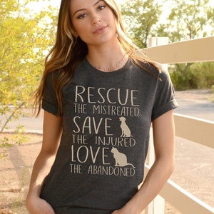 Rescue Save Love Animals Unisex T-Shirt, Cute Animal Rescue Tee, Adopt Don't Shop Pet Dog Cat Lover Gift, Animal Shelter Awareness Shirt