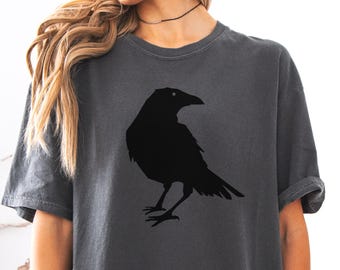 Beautiful Black Crow Raven Silhouette Shirt, Gothic Bird Comfort Colors T-Shirt, Halloween Dark Aesthetic Top, Unisex Witchy Raven Tee Gift