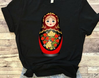 Schönes Matroschka Russische Nesting Doll Kurzarm Schwarzes T-Shirt, russische Matroschka, Matroschka Babuschka, Matroschka Puppen, Russland Geschenk