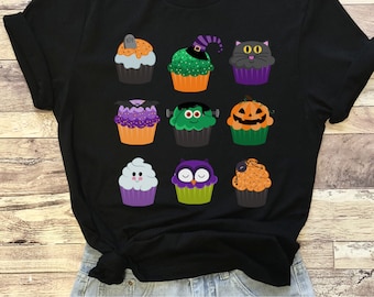 Niedliches Halloween Cupcake T-Shirt, leckeres Süßes sonst gibt's Saures T-Shirt, lustiges Halloween Cupcakes Katzen-Geist-Kürbis-Shirt, gruseliges Süßes sonst gibt's Saures T-Shirt