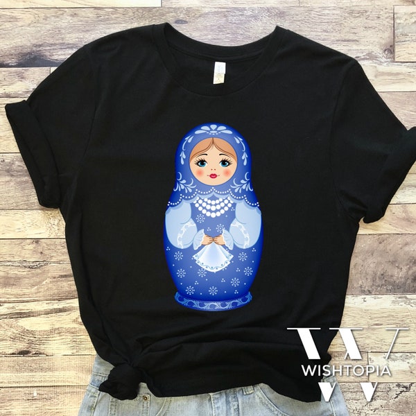 Belle Matryoshka Blue Russian Nesting Doll T-shirt à manches courtes, Matryoshka russe, Matryoshka Babushka, Poupées Matryoshka, Cadeau Russie