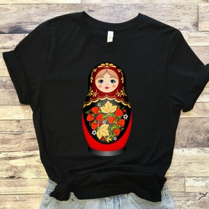 Beautiful Matryoshka Russian Nesting Doll Short-Sleeve Black T-Shirt, Russian Matryoshka, Matryoshka Babushka, Matryoshka Dolls, Russia Gift
