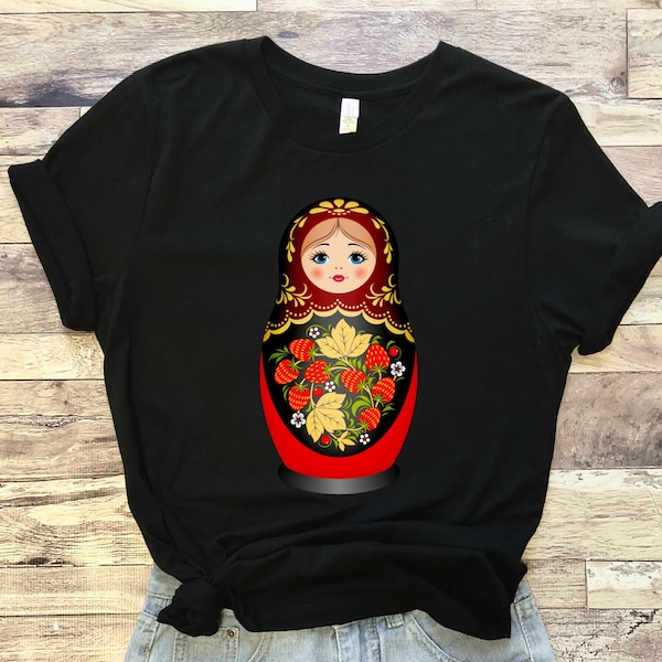 Belle poupée gigogne russe Matryoshka T-shirt noir à manches courtes, Matryoshka russe, Matryoshka Babouchka, Poupées Matryoshka, Russie Cadeau