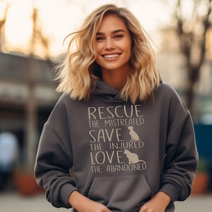 Sweat-shirt Rescue Save Love Animals, t-shirt unisexe mignon sauvetage des animaux, cadeau de chemise adoptez ne pas acheter pour amoureux des animaux de compagnie, sweat à capuche de sensibilisation aux refuges pour animaux