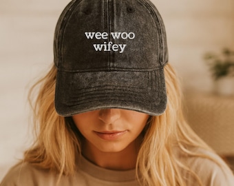 Wee Woo Wifey Embroidered Dad Hat, Firefighter Wife Gift, Funny Romantic Cap, Fire Department Spouse Hat, Minimalist Streetwear Baseball Cap