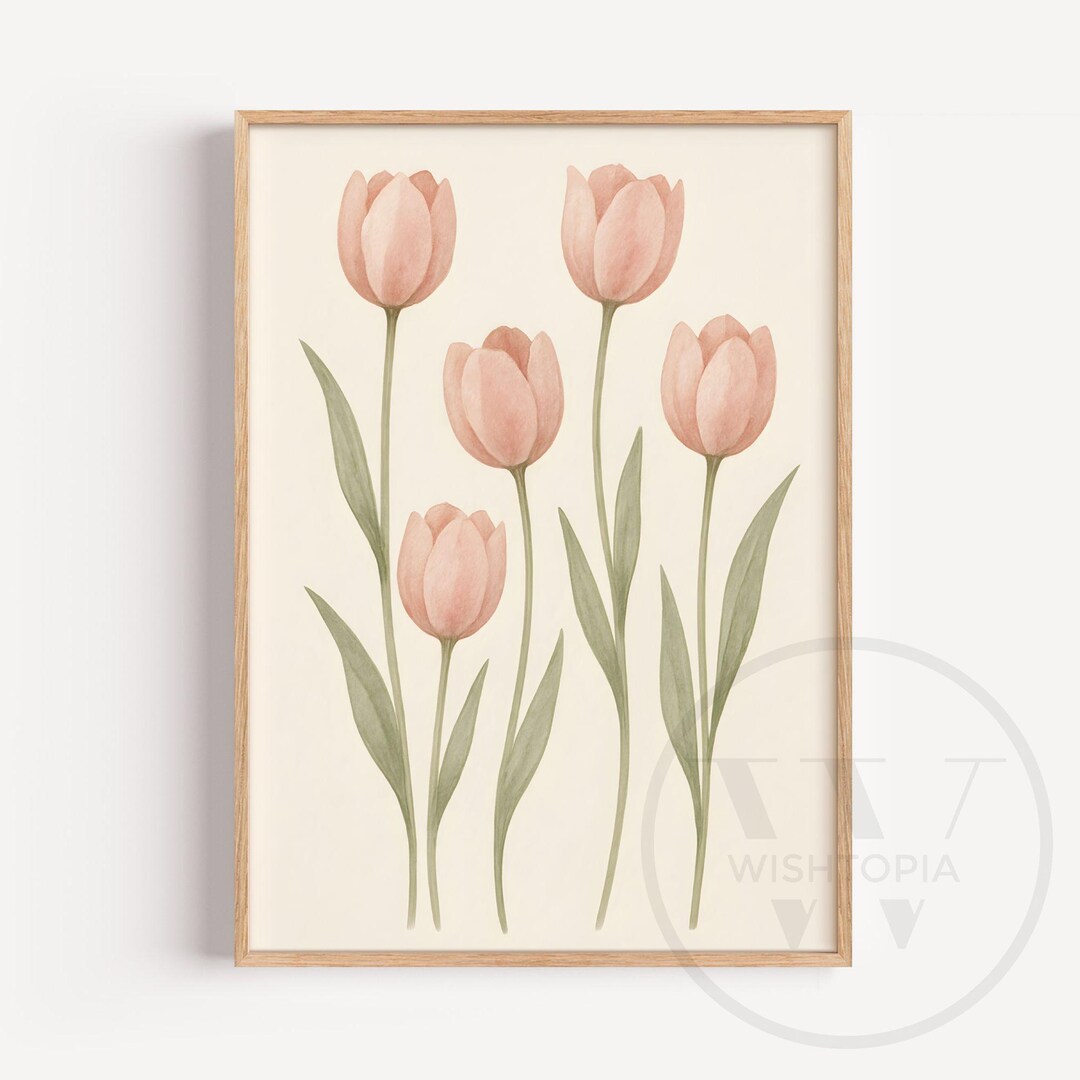Blush Pink Tulip Wall Art, Watercolor Botanical Flower Print ...