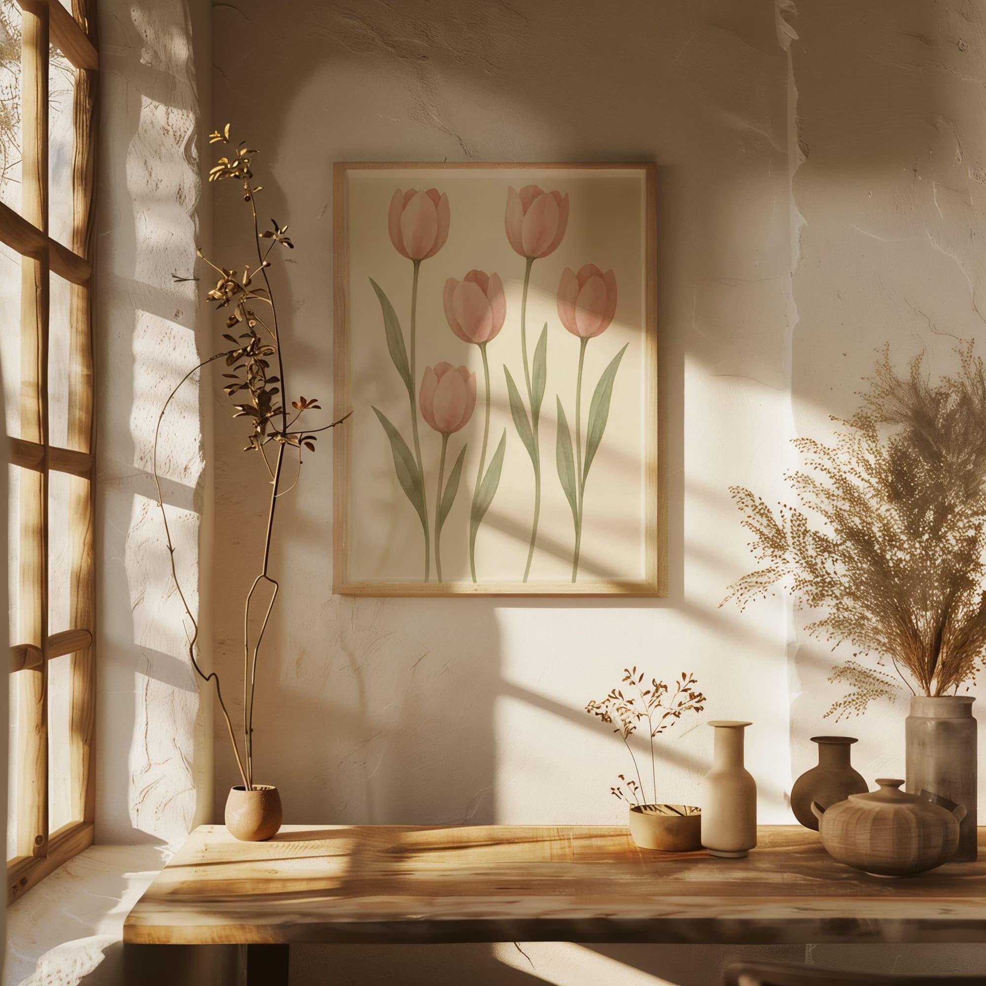 Blush Pink Tulip Wall Art, Watercolor Botanical Flower Print ...