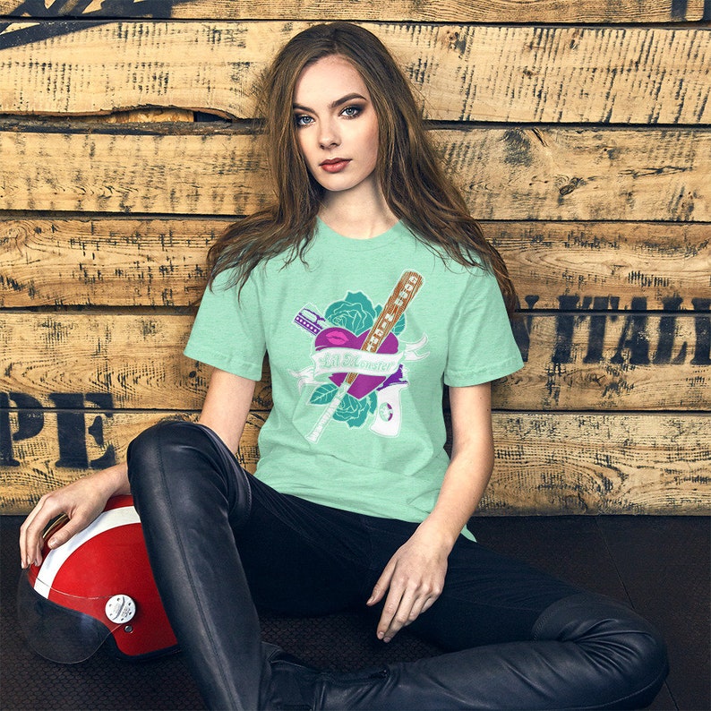 Hübsches Harley Quinn Lil Monster Gute Nacht Fledermaus T-Shirt, Subidde Squad Harley Shirt, Birds of Prey, Harley Quinn Cosplay, Comic-Liebhaber Geschenke Heather Mint