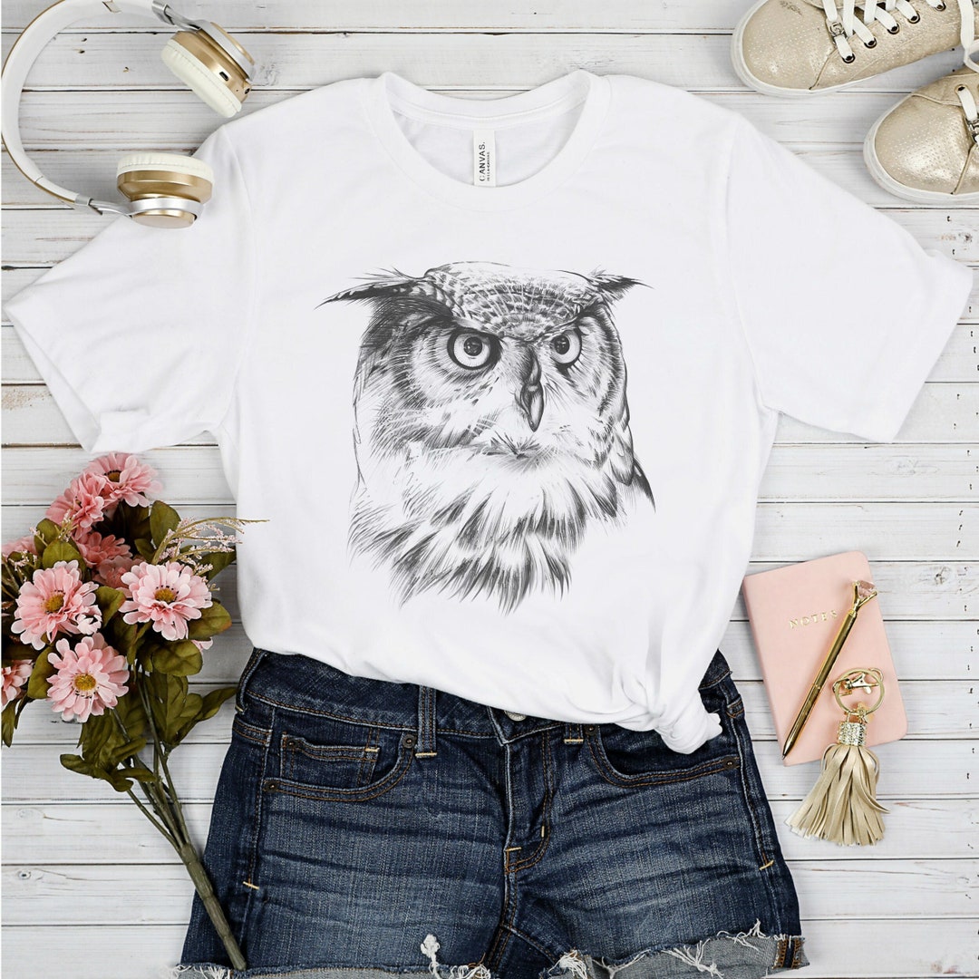 Owl Portrait T-shirt: Pencil Illustration Art Design - Etsy