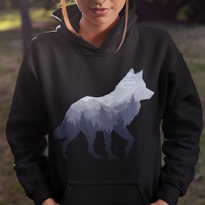 Sweat à capuche « Loup solitaire survit à la montagne », motif silhouette de loup, sweat-shirt forêt de loups, cadeau nature pour les amoureux des loups