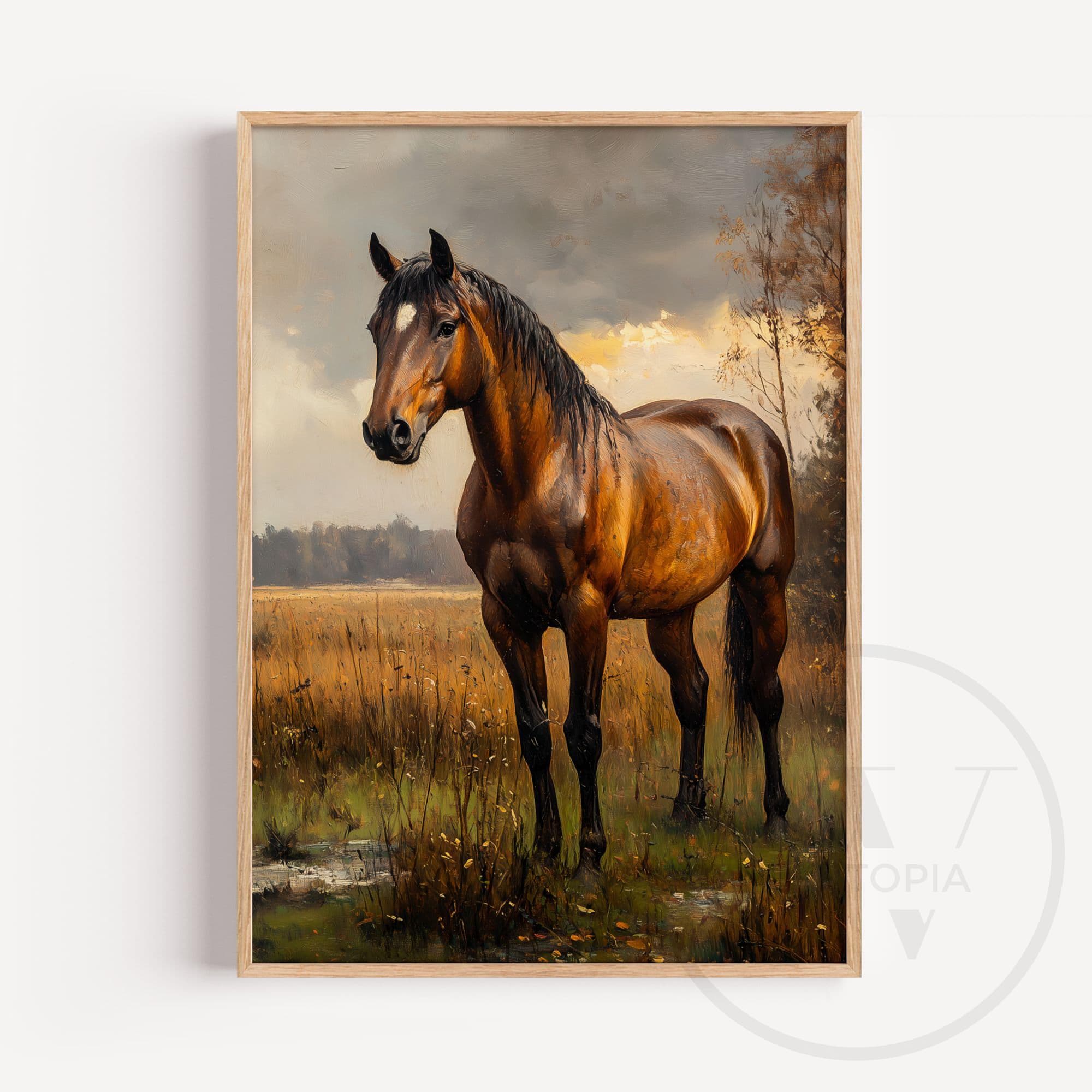 Vintage Chestnut Horse Wall Art, Rustic Farmhouse Animal Print