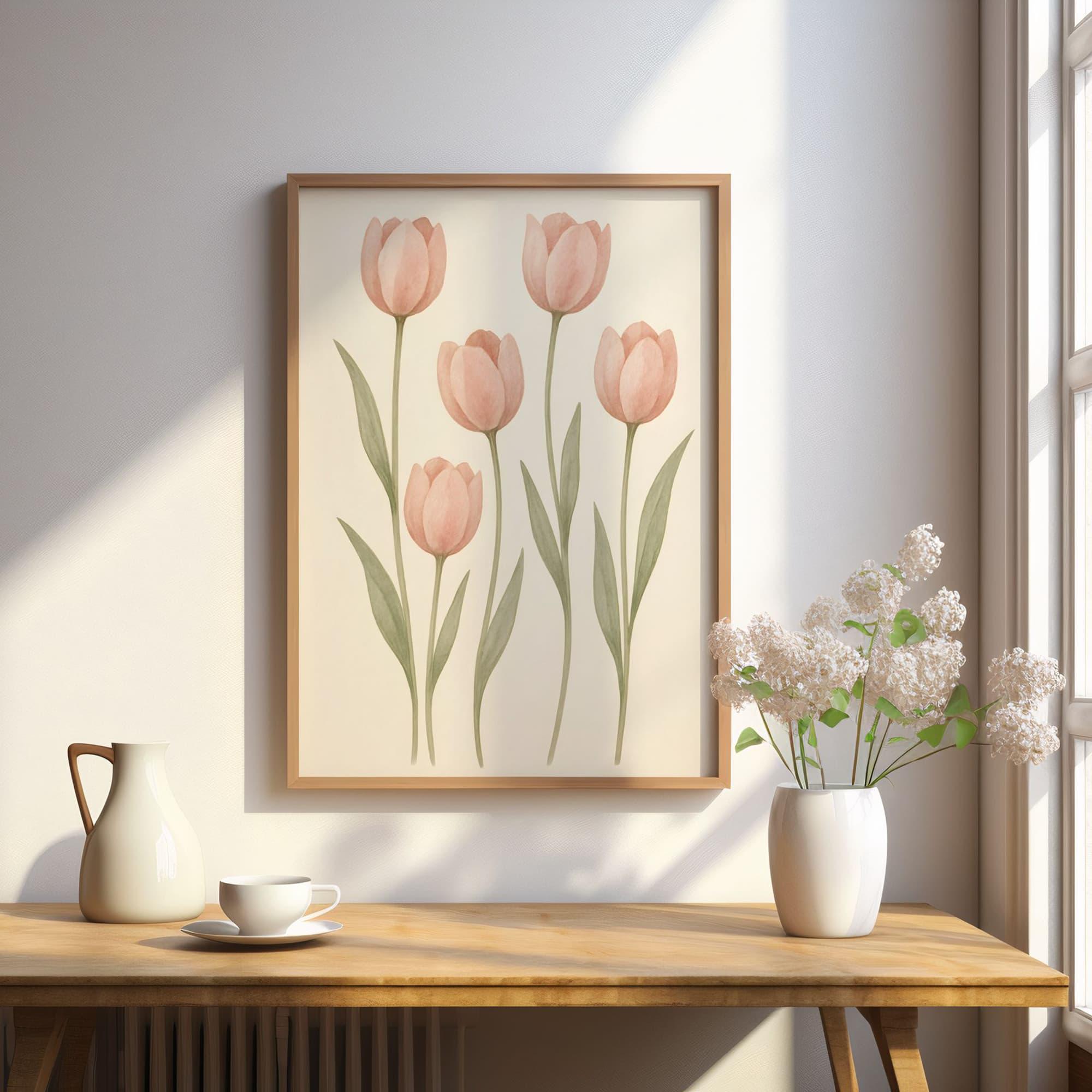 Blush Pink Tulip Wall Art, Watercolor Botanical Flower Print ...
