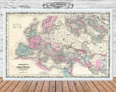 Antique map of Roman Empire, 1862, 18th century old map, fine reproduction, vintage decor, fine art print