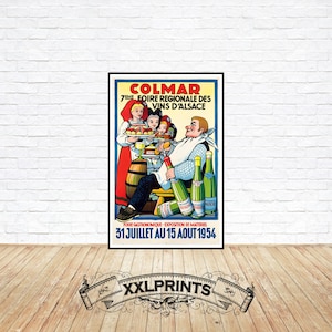 Manifesto pubblicitario d'epoca di Colmar, Fiera regionale del vino d'Alsazia, Fiera gastronomica, 1954, bella riproduzione, stampa artistica, stampa di grandi dimensioni