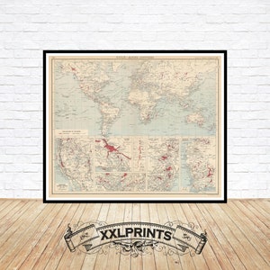 1906 Gold Mining Countries Map: Fine Art Giclée Print