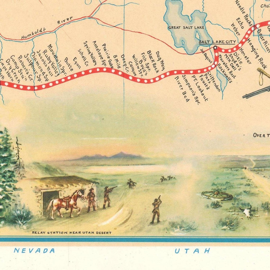 Old map of Pony Express Route 19th century map antique fine Etsy