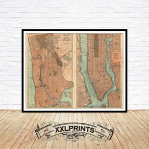 Mapa antiguo de la ciudad de Nueva York, Bronx, Manhattan, 1902, mapa raro, antiguo, reproducción fina, mapa grande, impresión de bellas artes, impresión de mapa de gran tamaño