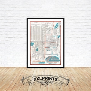 Oude stadsplattegrond van Fort Lauderdale en Lauderdale Harbours, Florida, 1952, fijne reproductie, grote kaart, fine-artprint, extra grote kaartafdruk