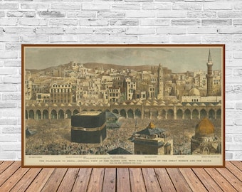Carte ancienne Le pèlerinage à La Mecque, belle reproduction, décoration vintage, impression d'art