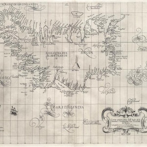 Antica mappa dell'Islanda del 1646, mappa digitale antica, mappa vintage, carte per album con vecchie texture, download immediato