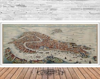 Antique map of Venice, Italy, 17th century, aerial view, fine giclee print, fine reproduction, antique decor, oversize map print