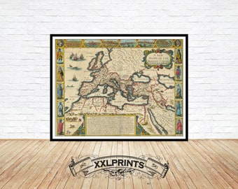 Wee Blue Coo 1850 Map Roman Empire Divided East West Framed Wall Art Print