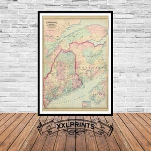 Old map of Maine, 1874, rare map, antique map, fine reproduction, large map, fine art print, antique decor, oversize map print