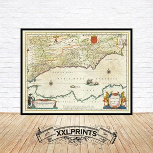 Antike Landkarte von Grenada und Murcia, Spanien, 1640, feine Reproduktion, große Karte, Fine Art Print, Kunstdruck
