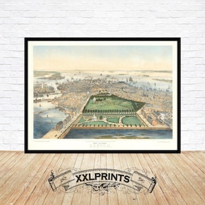Alte schöne Vogelansicht von Boston, 1850, Feine Reproduktion, große Karte, Fine Art Druck, Übergröße Landkarte Druck
