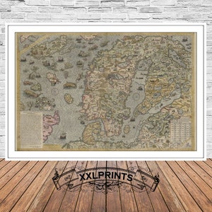 Ancient map Carta Marina, 1572, very old map, fine reproduction, large map, fine art print, antique decor, oversize map print