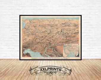 Old bird's eye view of Afganistan and Central Asia, 1885, fine reproduction, large map, fine art print, oversize map print