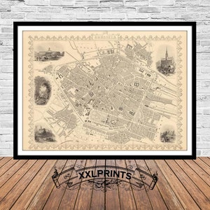 Ancienne carte de Bruxelles, 1851, plan de la ville, belle reproduction, grande carte, impression d'art, décor antique, impression de carte surdimensionnée
