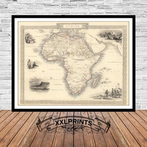 Ancienne carte de l'Afrique, 1851, carte ancienne, belle reproduction, grande carte, impression d'art, décor antique, impression de carte surdimensionnée