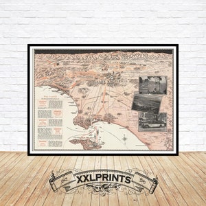 Alte Perspektive von Los Angeles, 1930, aus der Vogelperspektive, feine Reproduktion, große Karte, Fine Art Druck, Übergröße Landkarte