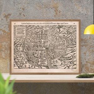 Mapa antiguo de París, 1550, reproducción fina, decoración antigua, impresión de bellas artes