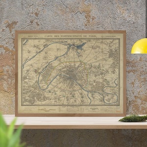 Antyczna mapa fortyfikacji Paryża, 1815, duża mapa Paryża, antyczny wystrój, wydruk artystyczny